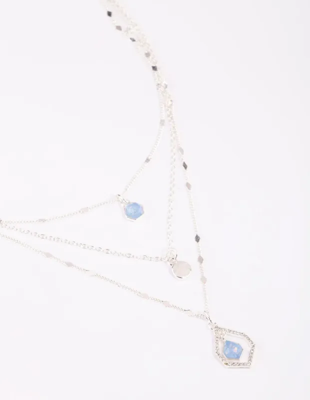 Silver & Blue Iridescent Layered Necklace sold by lovisa