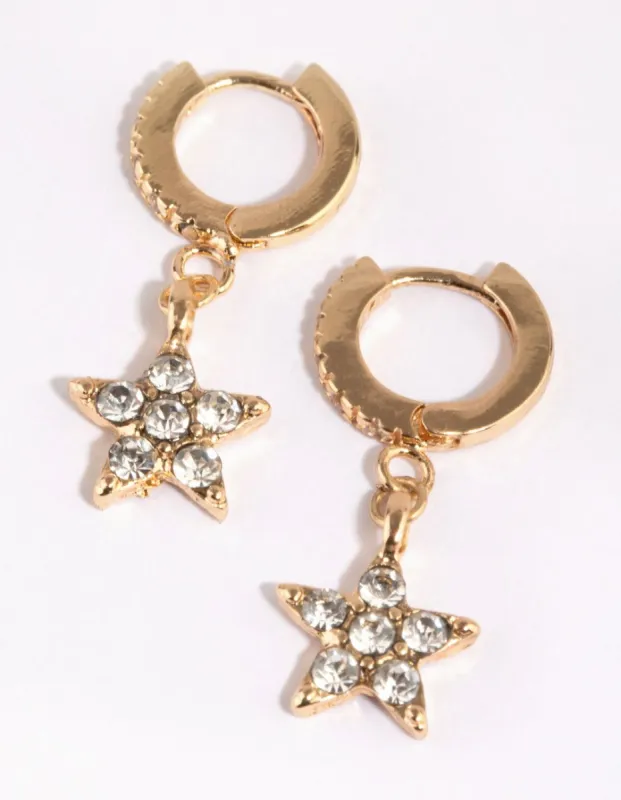 Gold Pave Star Brass Huggie Earring sold by lovisa