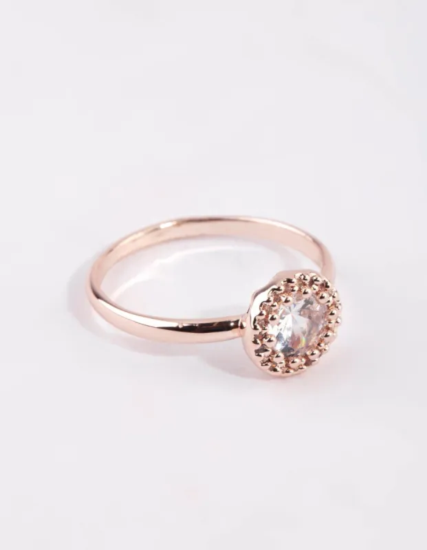 Rose Gold Cubic Zirconia Perfect Halo Ring sold by lovisa