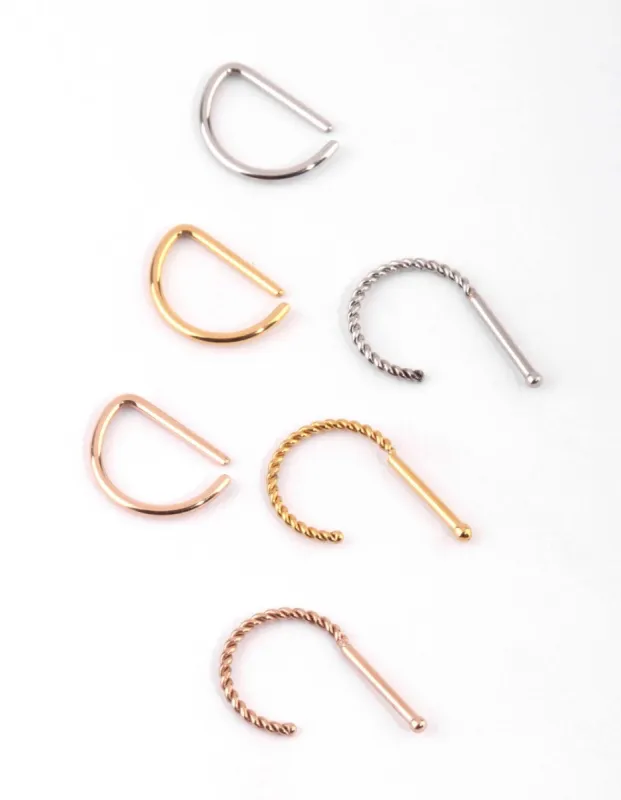 Surgical Steel Mixed Metal Textured Nose Piercing 6-Pack sold by lovisa