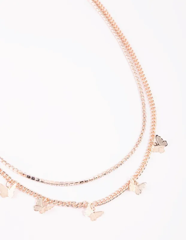 Rose Gold Butterfly Cup Chain Layered Necklace sold by lovisa
