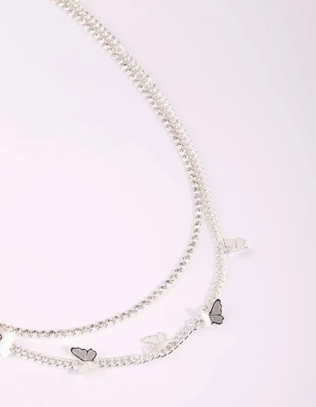 Silver Butterfly Cup Chain Layered Necklace sold by lovisa