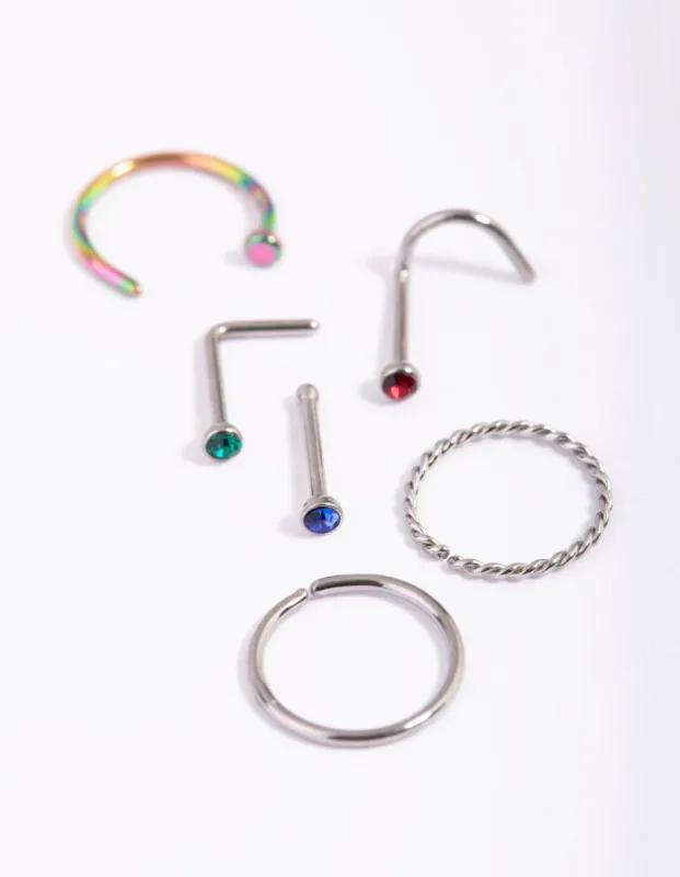 Mixed Surgical Steel Technicolour Nose Studs sold by lovisa