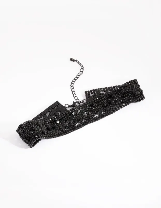 Matte Black Diamante Statement Choker sold by lovisa