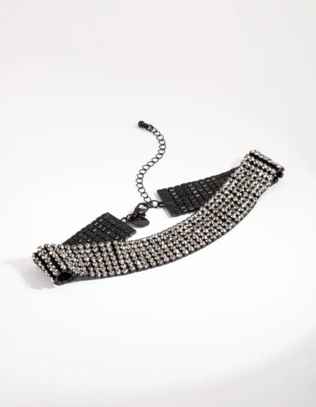 Matte Black Diamante Necklace sold by lovisa