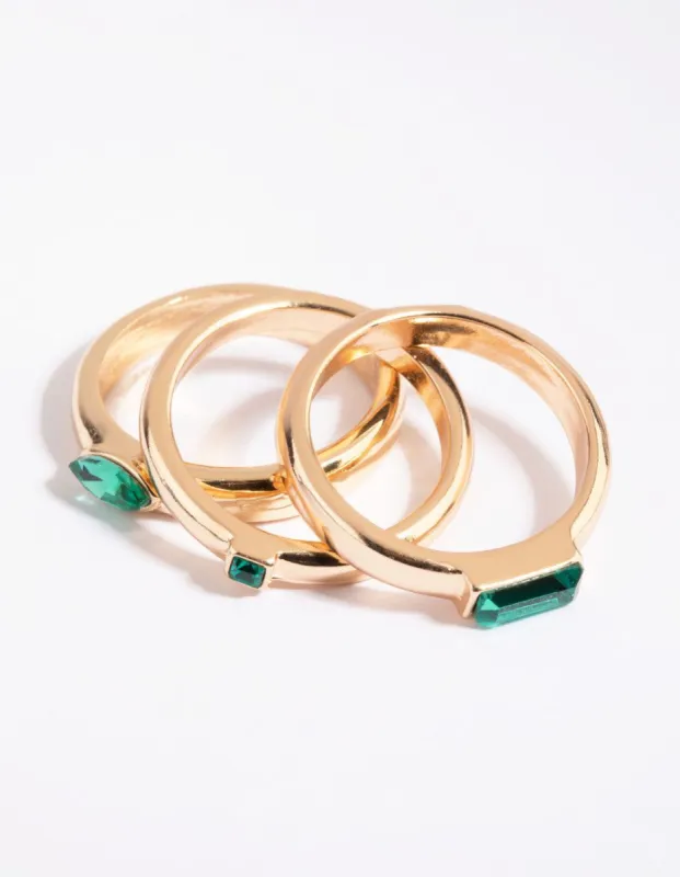 Gold Ring Pack with Emerald Coloured Stones sold by lovisa
