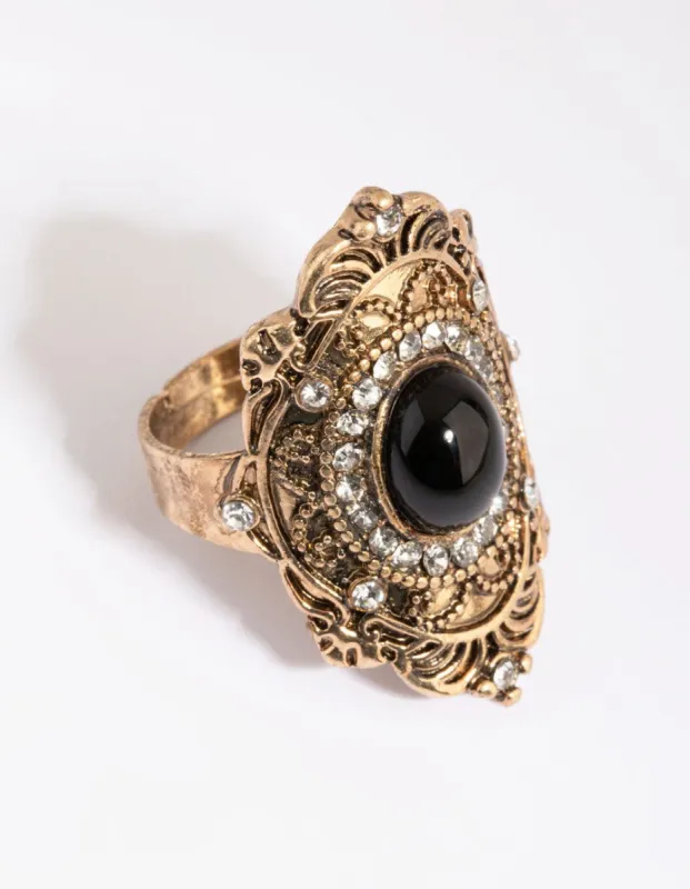 Antique Gold Ring with Black Stone sold by lovisa