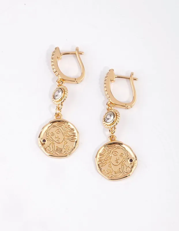 Gold Plated Coin Huggie Hoop Earrings with Cubic Zirconia sold by lovisa