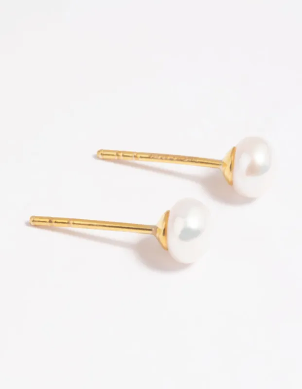 Gold Plated Sterling Silver Freshwater Pearl Stud Earrings sold by lovisa