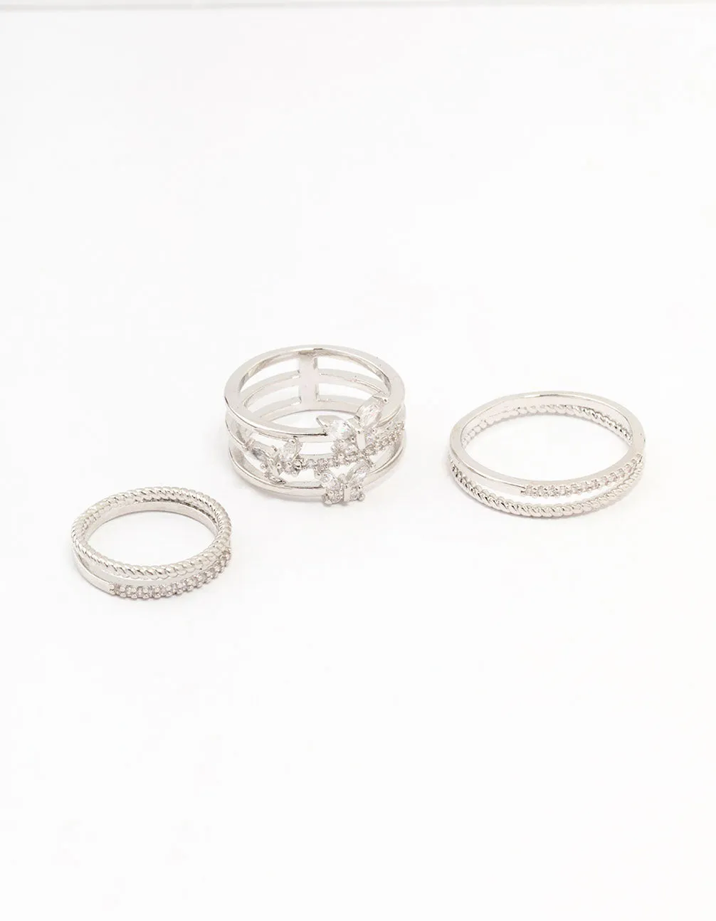 Rhodium Cubic Zirconia Small Butterfly Rings 3-Pack sold by lovisa
