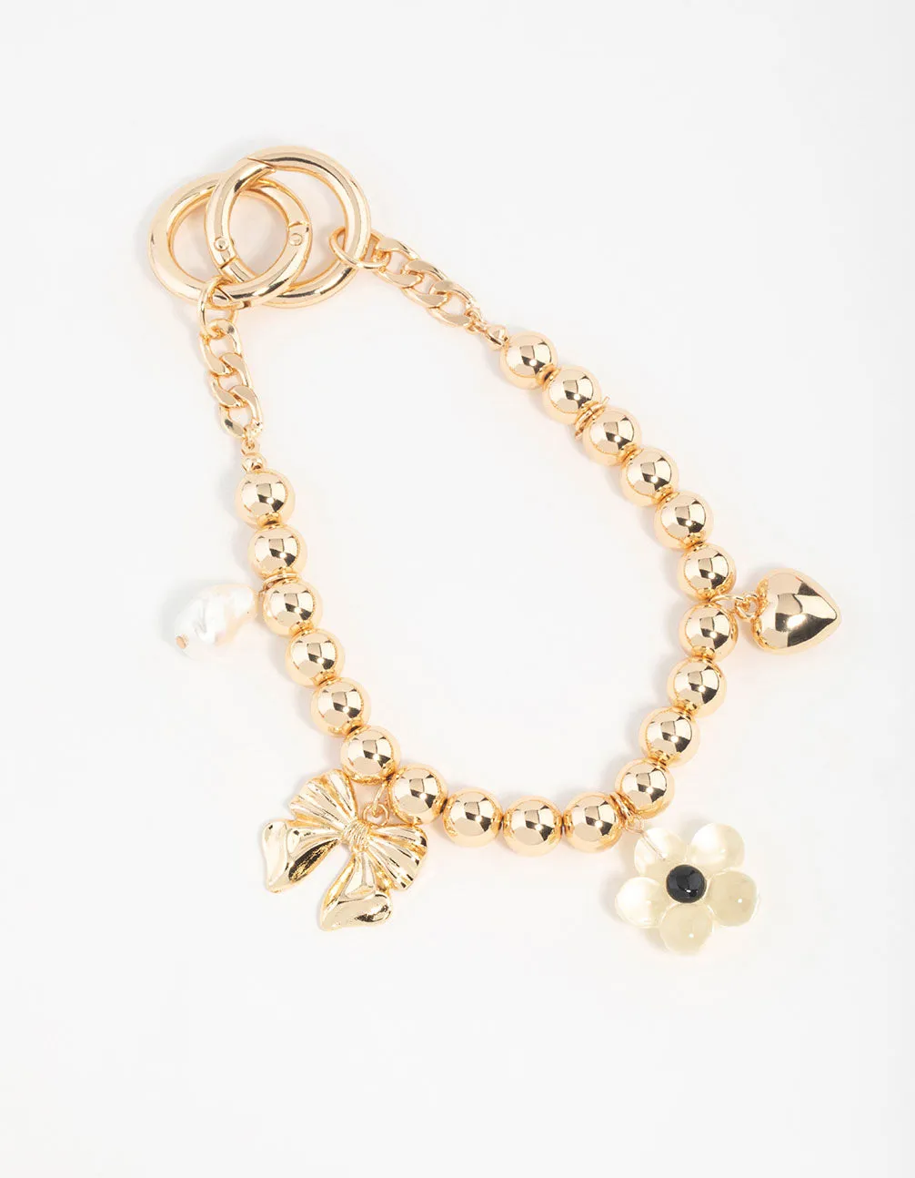 Gold Bow,Flower & Heart Charm Keychain sold by lovisa