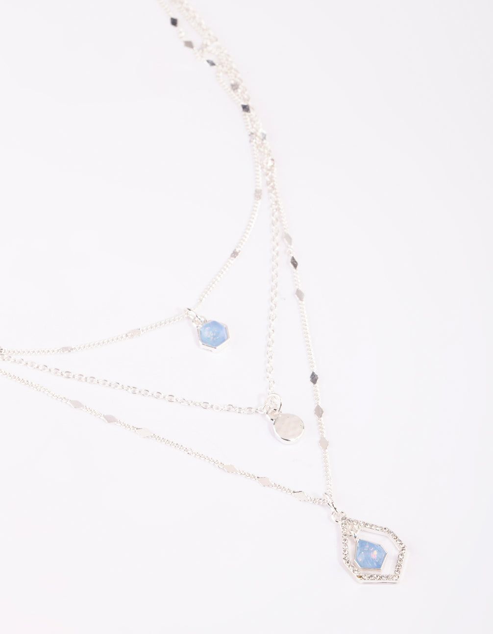Silver & Blue Iridescent Layered Necklace sold by lovisa