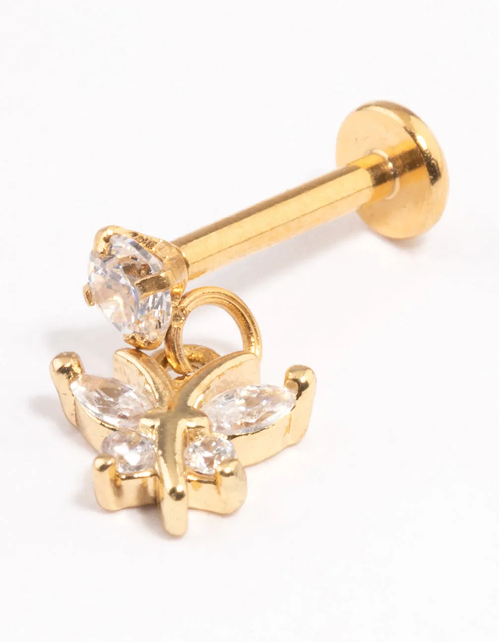 Gold Plated Surgical Steel Cubic Zirconia Butterfly Single Flat Back sold by lovisa