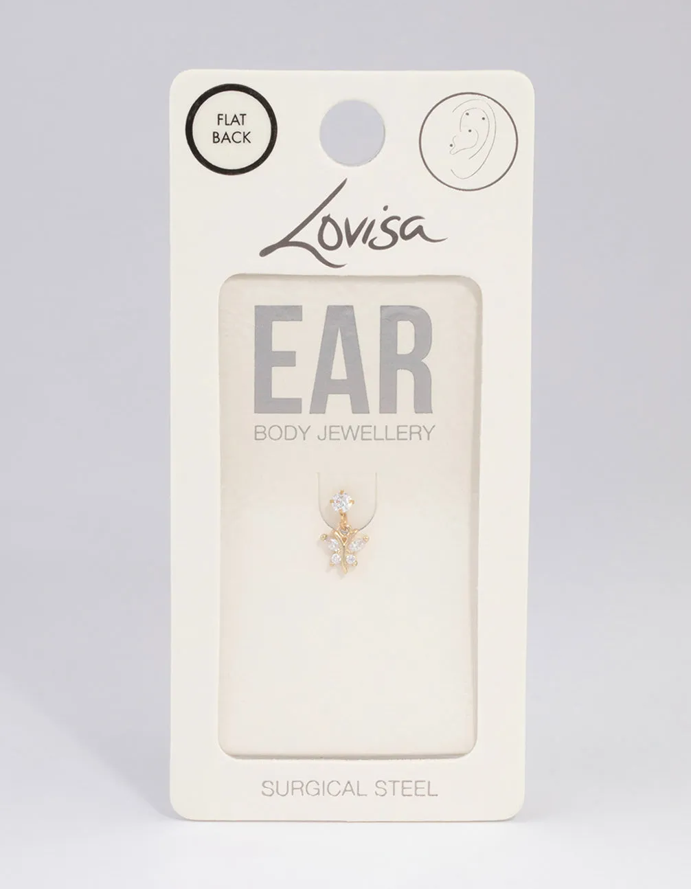 Gold Plated Surgical Steel Cubic Zirconia Butterfly Single Flat Back sold by lovisa product image thumbnail 3
