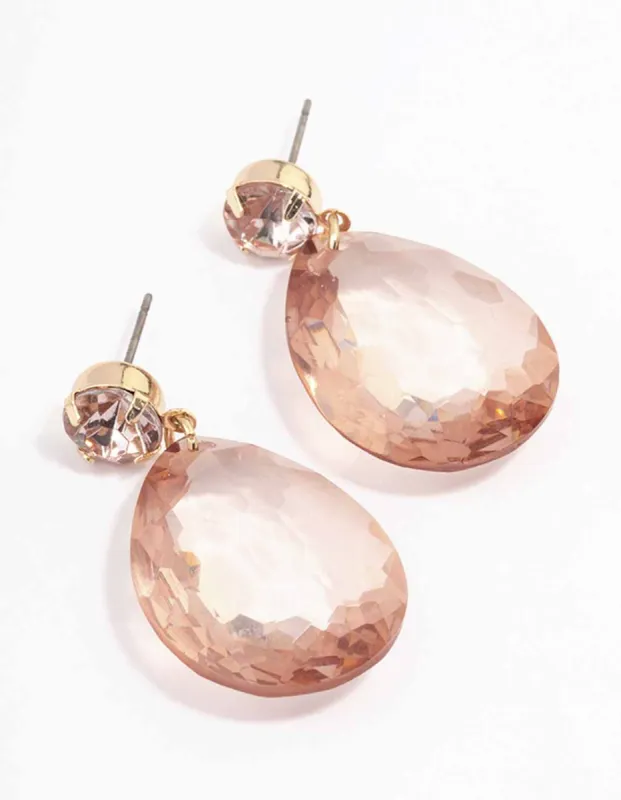 Gold & Peach Teardrop Diamante Earrings sold by lovisa