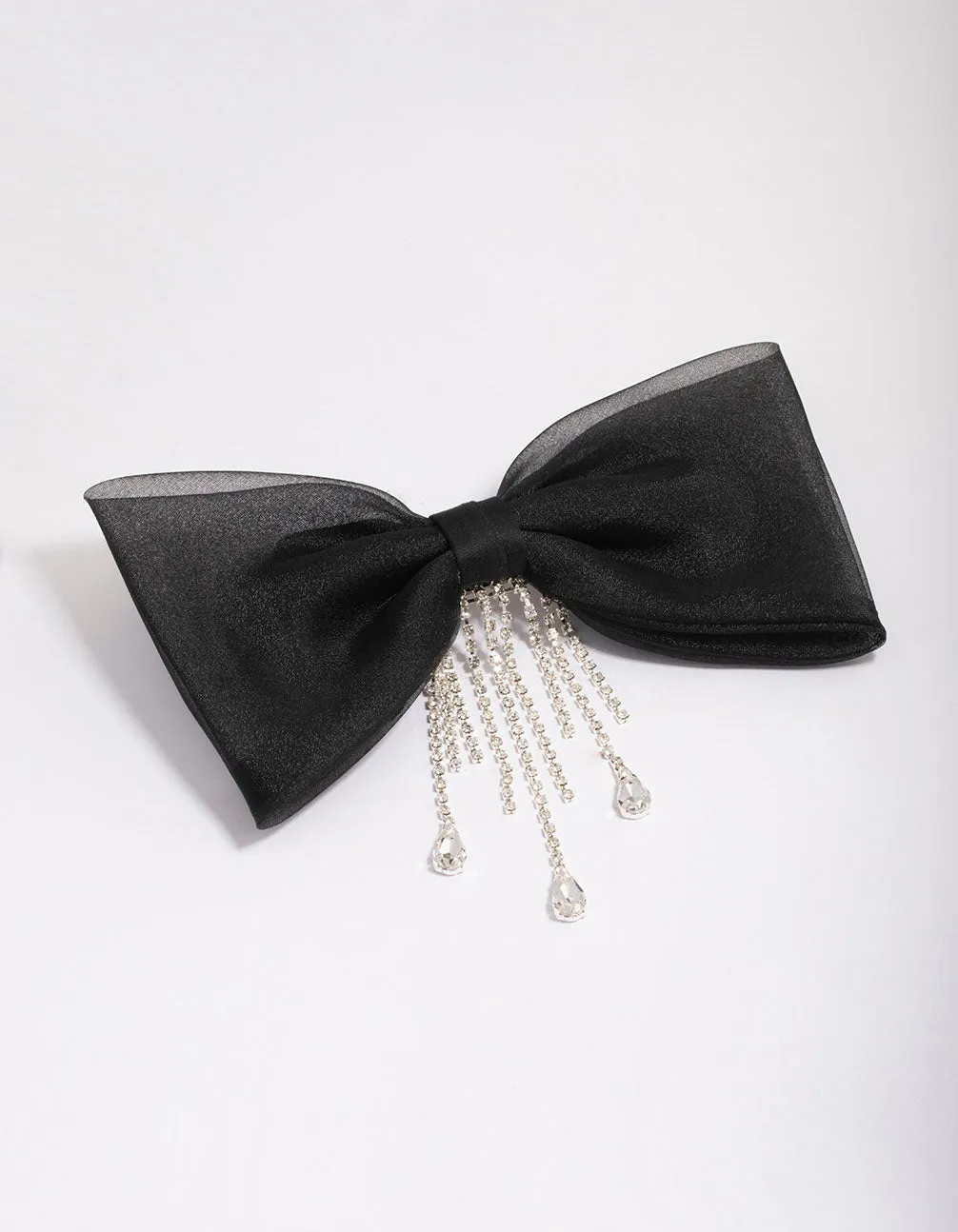 Black Fabric Organza Diamante Cupchain Hair Bow Clip sold by lovisa
