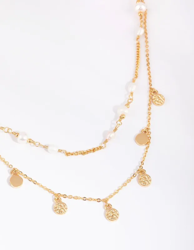 Gold Plated Disc Necklace with Freshwater Pearl sold by lovisa