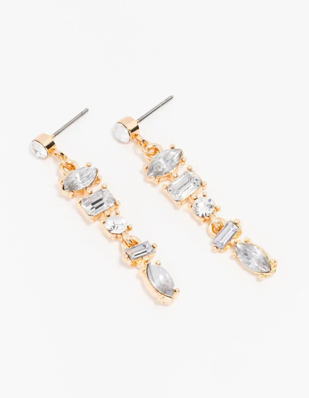 Gold Multi Shaped Stone Drop Earrings sold by lovisa