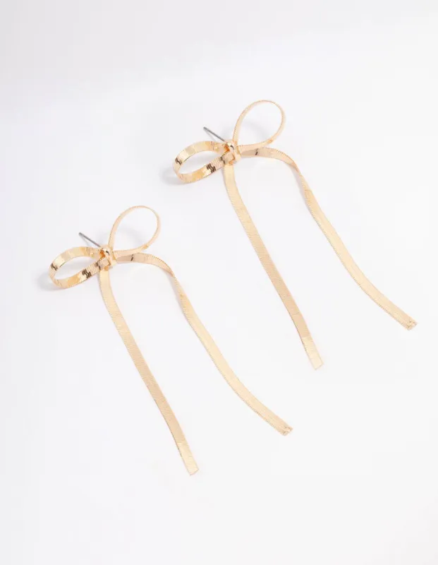 Gold Snake Chain Bow Drop Earrings sold by lovisa