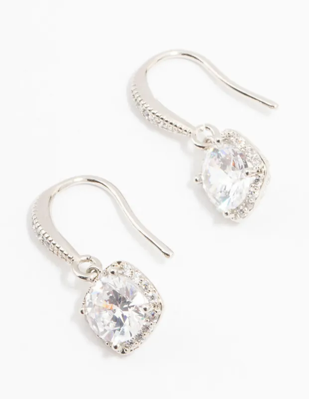Silver Cubic Zirconia Square Drop Earrings sold by lovisa