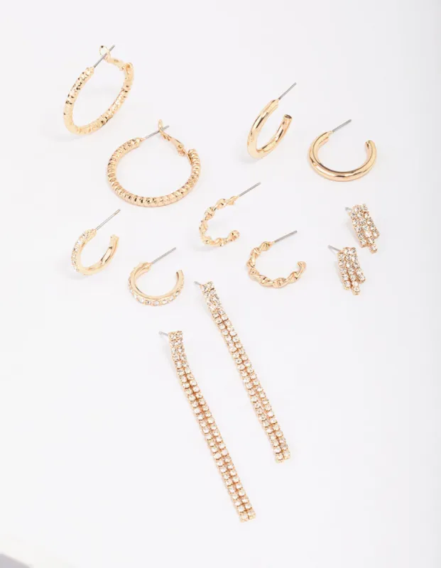 Gold Mixed Diamante Stud Earring 6-Pack sold by lovisa