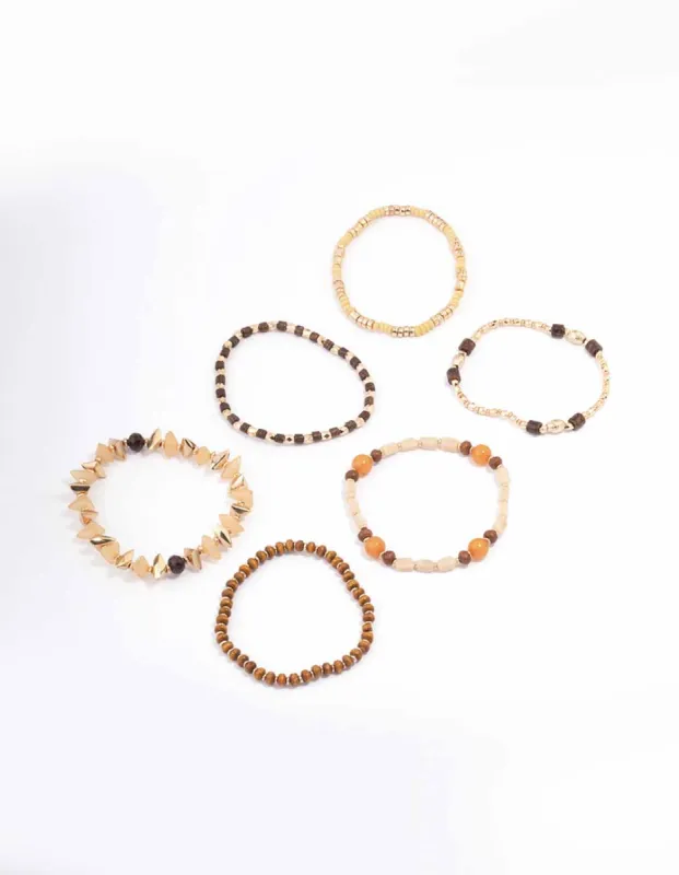 Gold Mixed Beaded Stretch Bracelet 6-Pack sold by lovisa