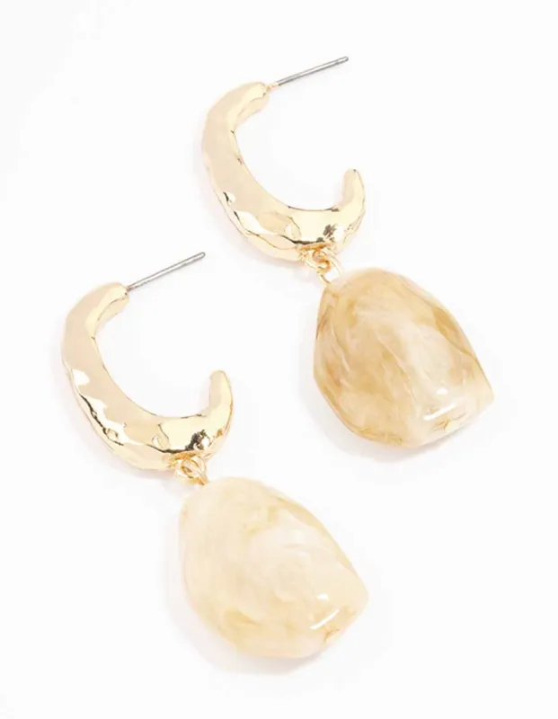 Gold Textured Stone Drop Earrings sold by lovisa