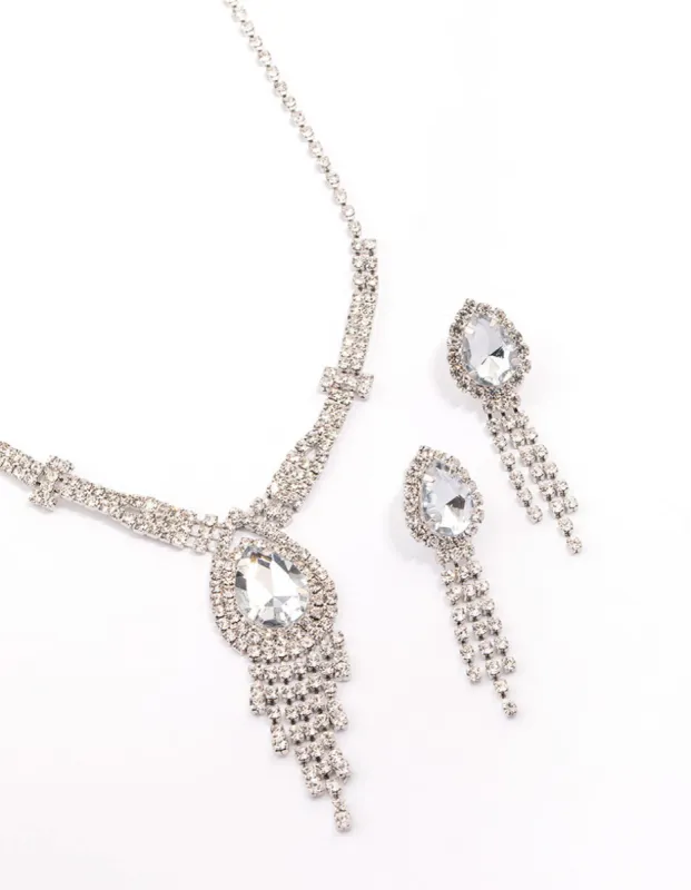 Rhodium Vintage Diamante Drop Jewellery Set sold by lovisa