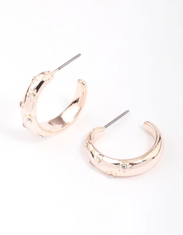 Rose Gold Diamante Star Puffy Hoop Earrings sold by lovisa