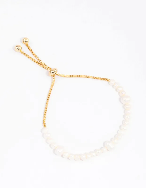 Gold Plated Large Station Full Freshwater Pearl Bracelet sold by lovisa