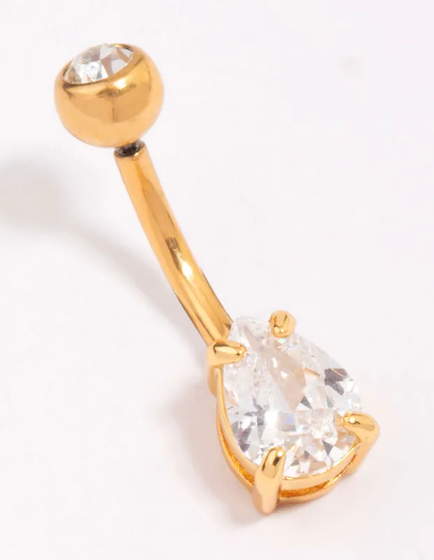 Gold Plated Titanium Cubic Zirconia Bezel Belly Piercing sold by lovisa
