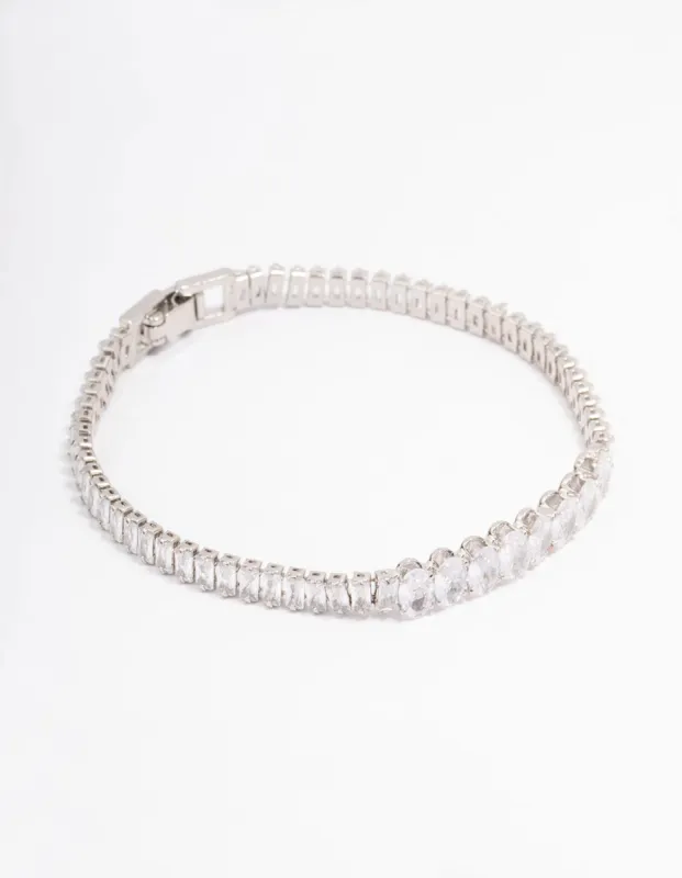 Rhodium Round Emerald-Cut Rectangular Tennis Bracelet sold by lovisa