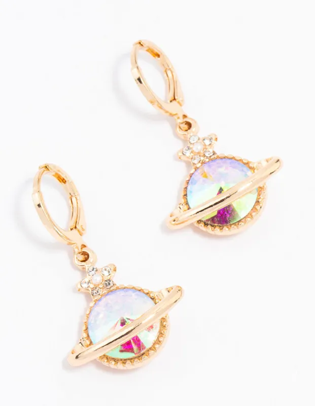 Gold Planet Huggie Drop Earrings sold by lovisa