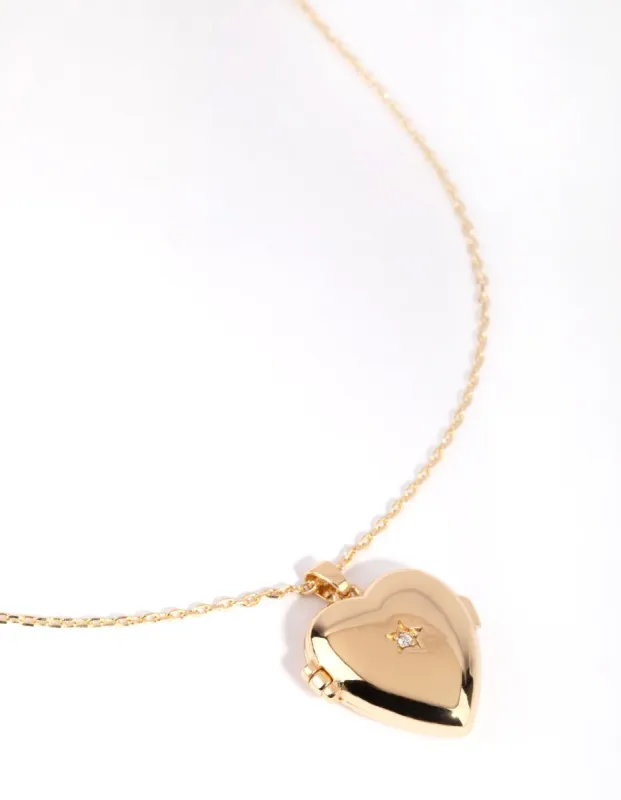 Gold Plated Heart Locket Necklace with Cubic Zirconia sold by lovisa