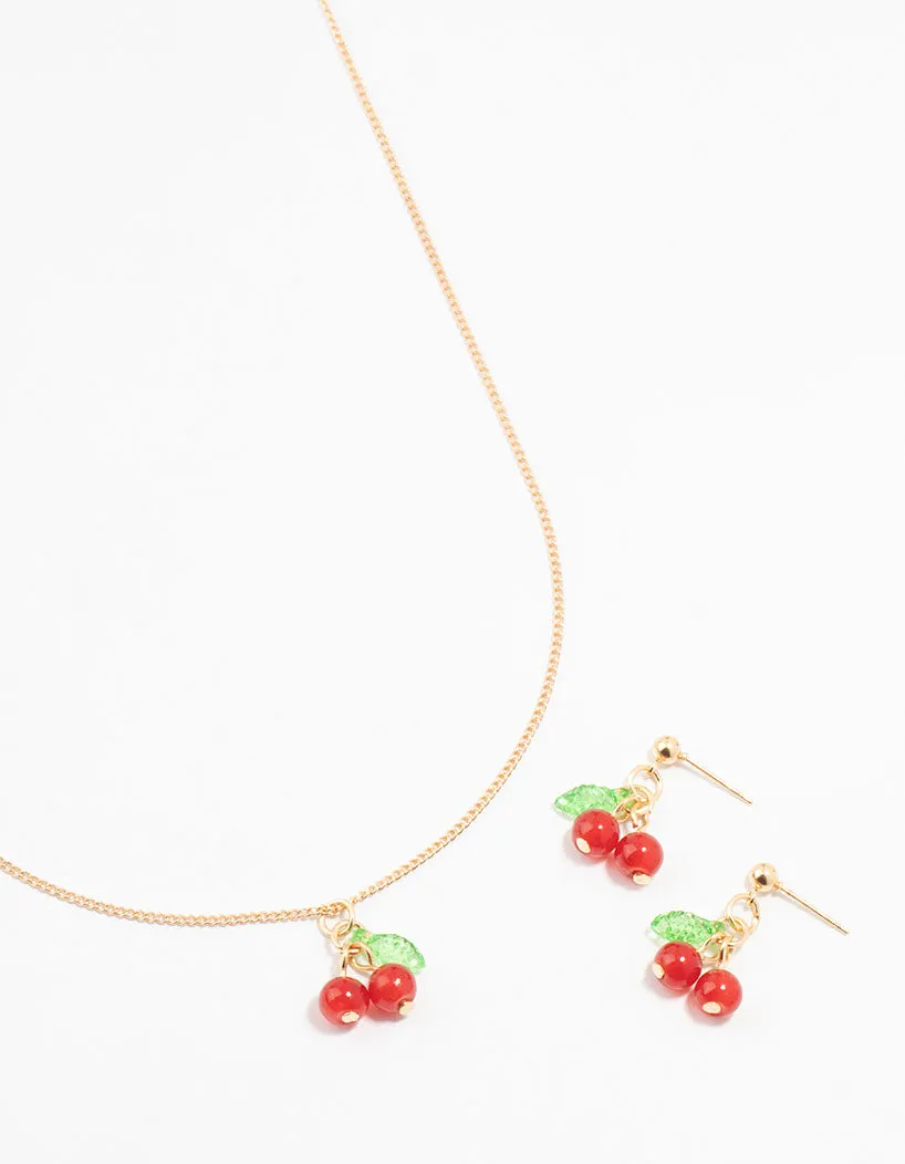 Gold Cherry Necklace & Earrings Set sold by lovisa