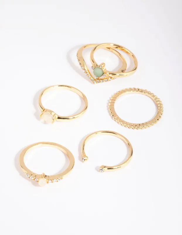 Gold Plated Rings with Semi-Precious Stones 6-Pack sold by lovisa