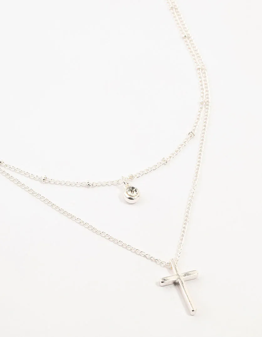 Silver Diamante Cross Layered Necklace sold by lovisa