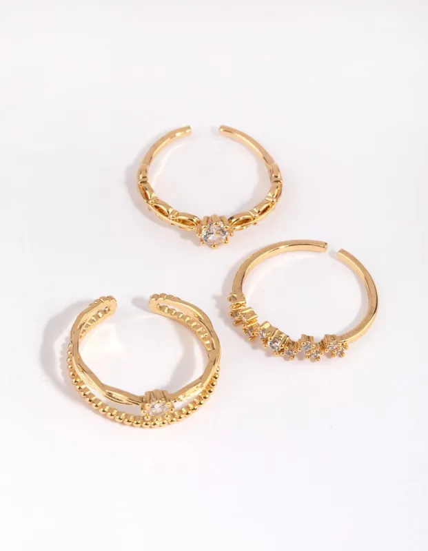 Gold Plated Ornate Ring Pack with Cubic Zirconia sold by lovisa