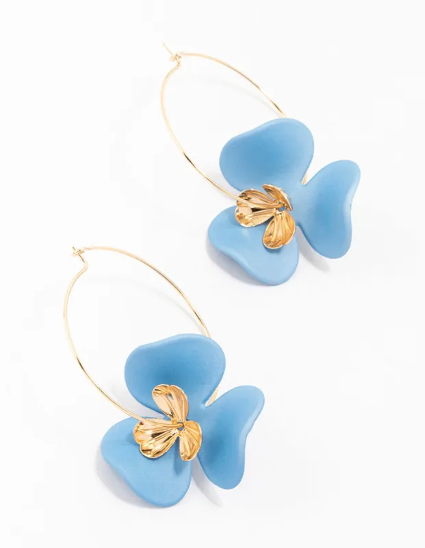 Blue Flower Petal Gold Hoop Earring sold by lovisa