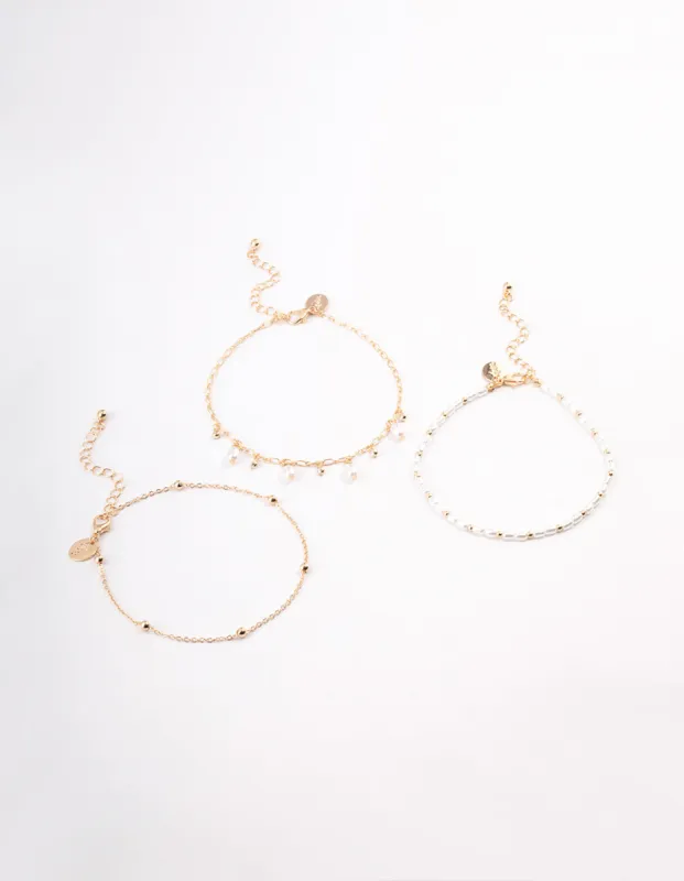 Gold Station Pearl & Diamante Anklet Pack sold by lovisa