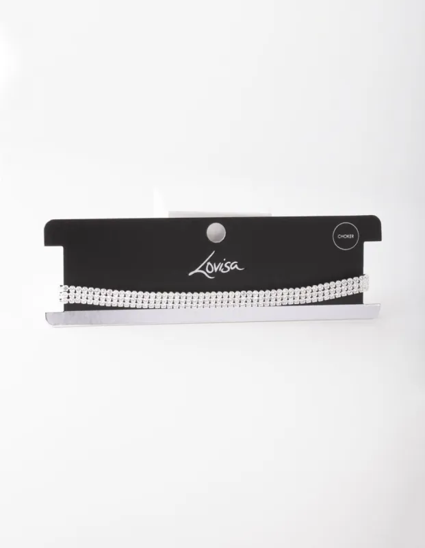Silver Cubic Zirconia 3 Row Tennis Choker sold by lovisa