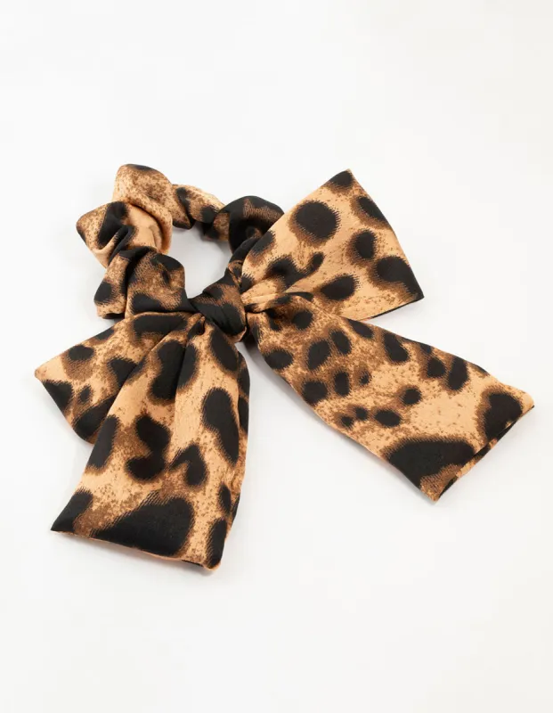 Leopard Satin Bow Scrunchie sold by lovisa