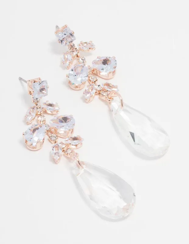 Rose Gold Crystal Drop Earrings sold by lovisa