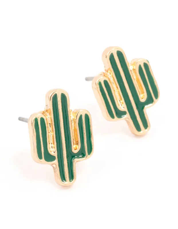 Gold Epoxy Cactus Stud Earrings sold by lovisa