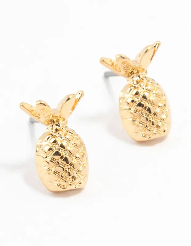 Gold Pineapple Stud Earrings sold by lovisa