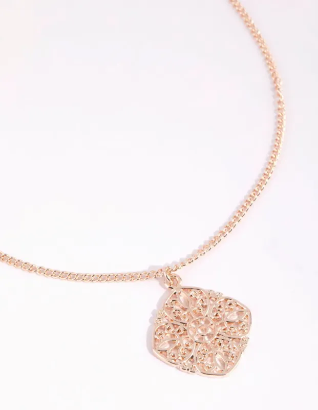 Rose Gold Intricate Flower Pendant Necklace sold by lovisa