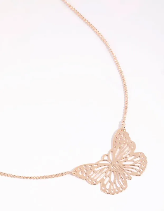 Rose Gold Large Butterfly Necklace sold by lovisa