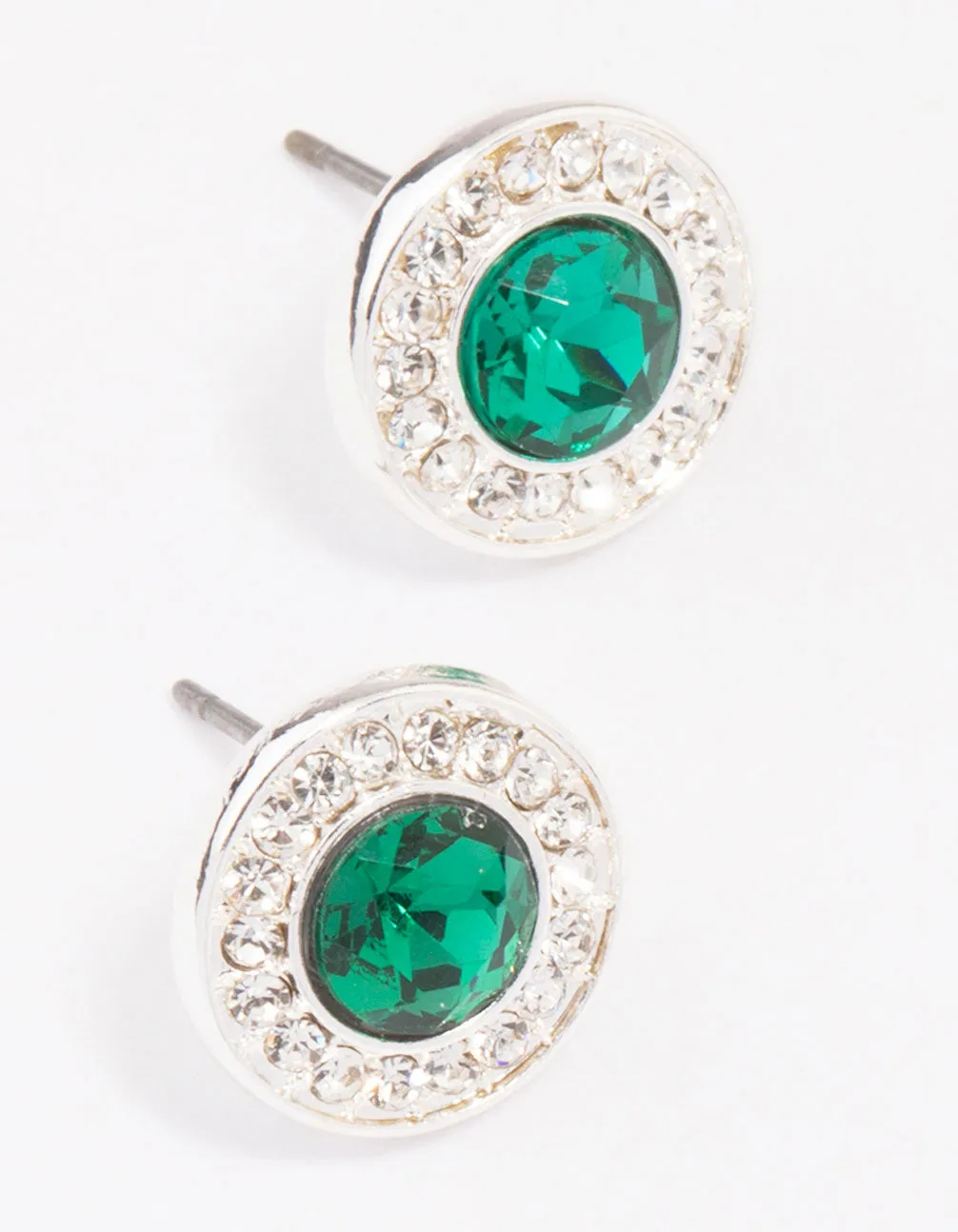 Silver Halo Emerald Diamante Stud Earrings sold by lovisa