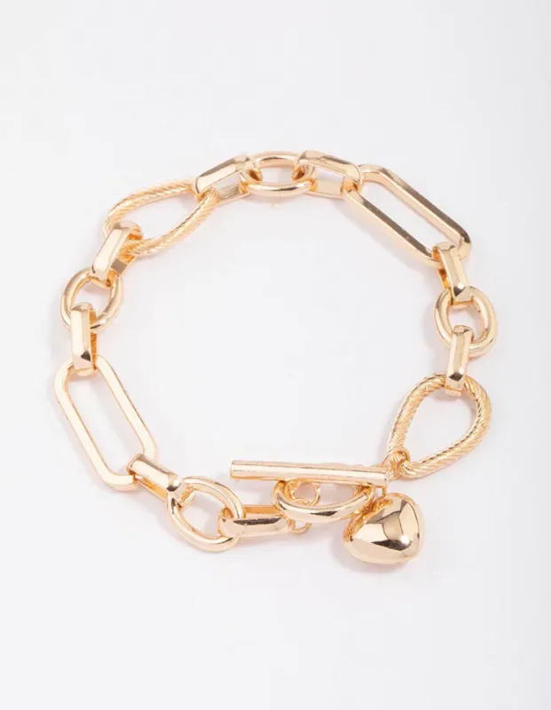 Gold Multi Link Heart T&O Chain Bracelet sold by lovisa