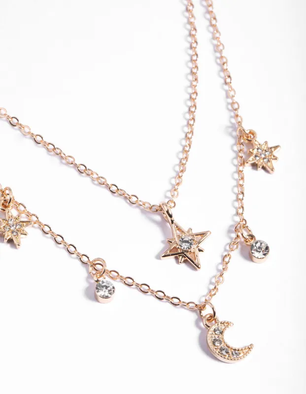 Gold Diamante Celestial Statement Necklace sold by lovisa